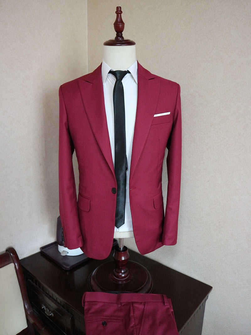 maoxiangshop 2 Pieces Burgundy Mens Groom Tuxedos Wedding Suits for Men British Style Custom Made Costume Hommes Blazer (Jacket+Pants)