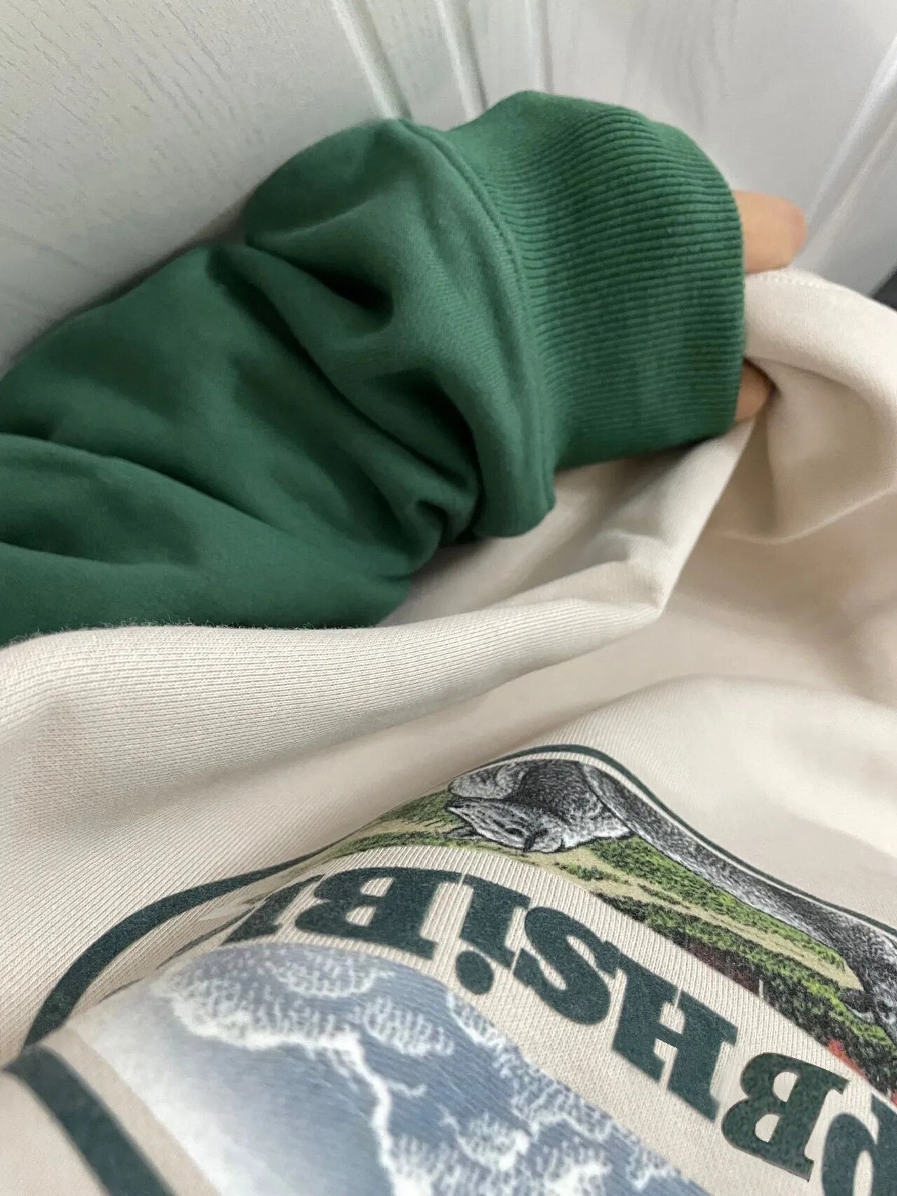 maoxiangshopWomens Clothing Green Vintage Street Sweatshirt Hoodie Letter Printing Long Sleeves Casual Warm Oversize Baggy Ladies Tops
