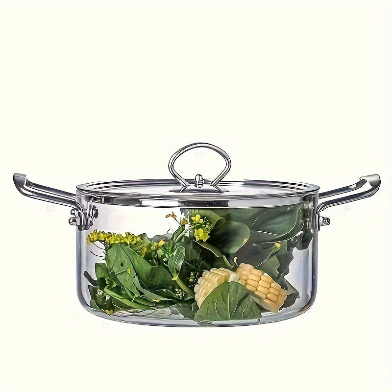 2.5L/3.5L Large Capacity Glass Stockpot with Lid, Heat Resistant Clear Cooking Pot for Gas Stove, No Power Required, Kitchen Cookware
