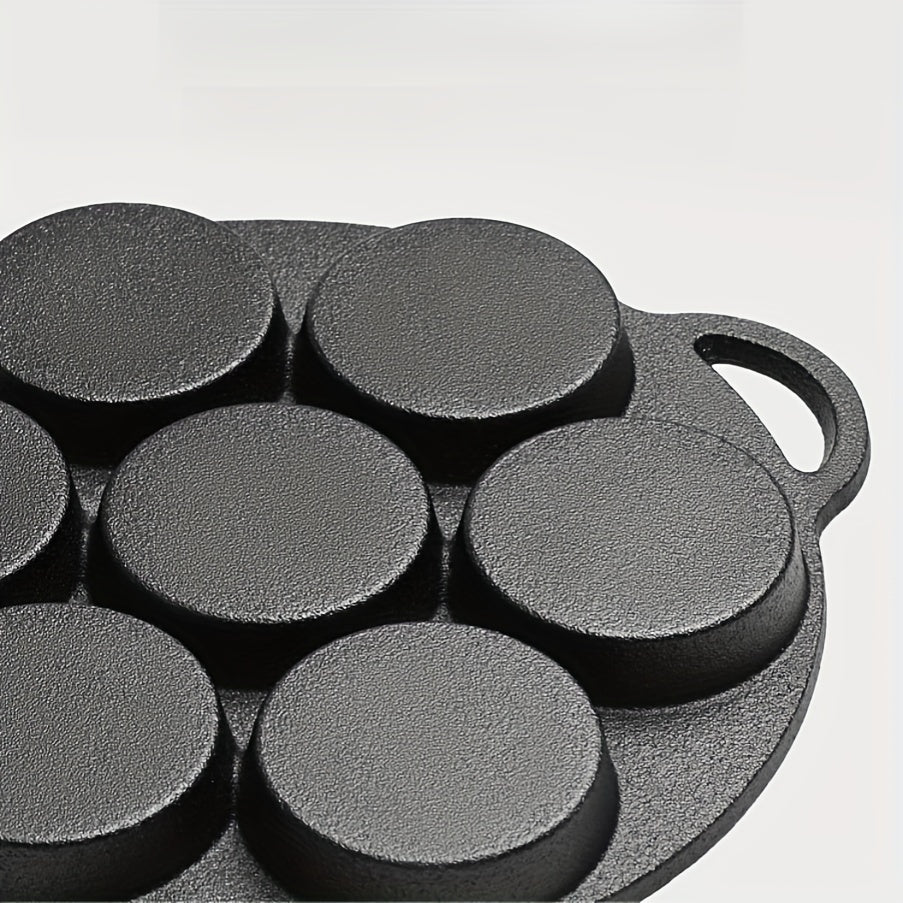 1-Piece Cast Iron 7-Mold Omelet Pan, Non-Stick Mini Pancake Griddle, Broiler Safe, Durable Cookware for Kitchen and Restaurant Use