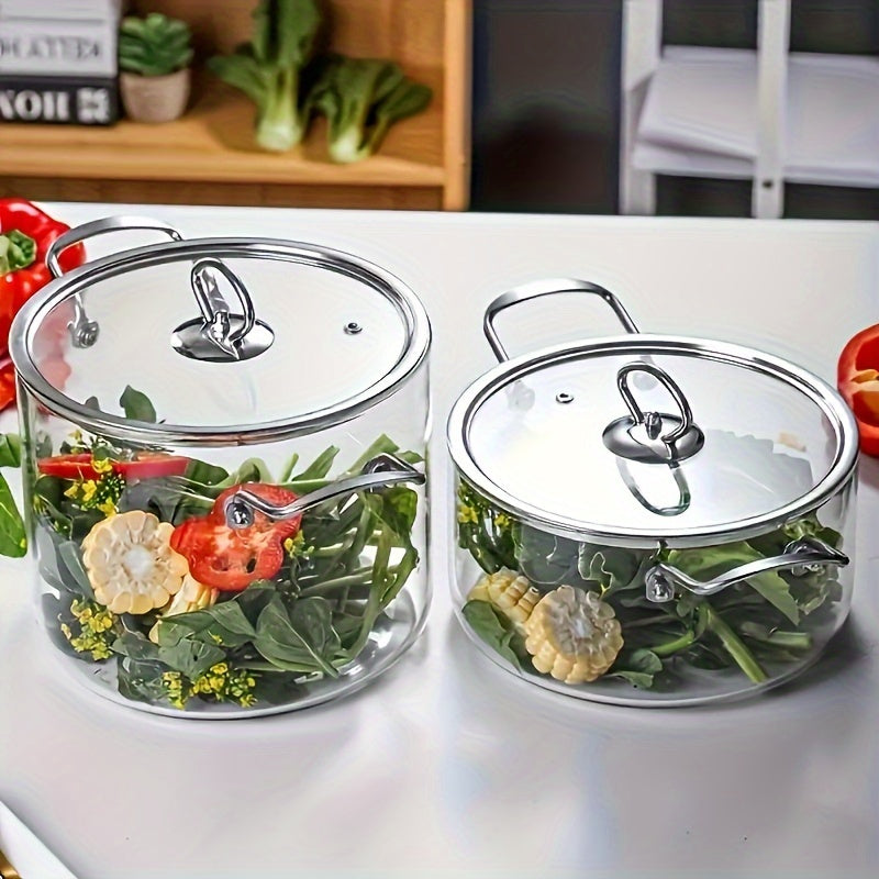 2.5L/3.5L Large Capacity Glass Stockpot with Lid, Heat Resistant Clear Cooking Pot for Gas Stove, No Power Required, Kitchen Cookware