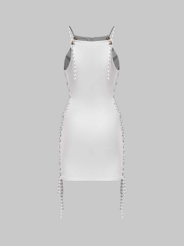 Edgy White Letter Cut Out Dress Mini Dress