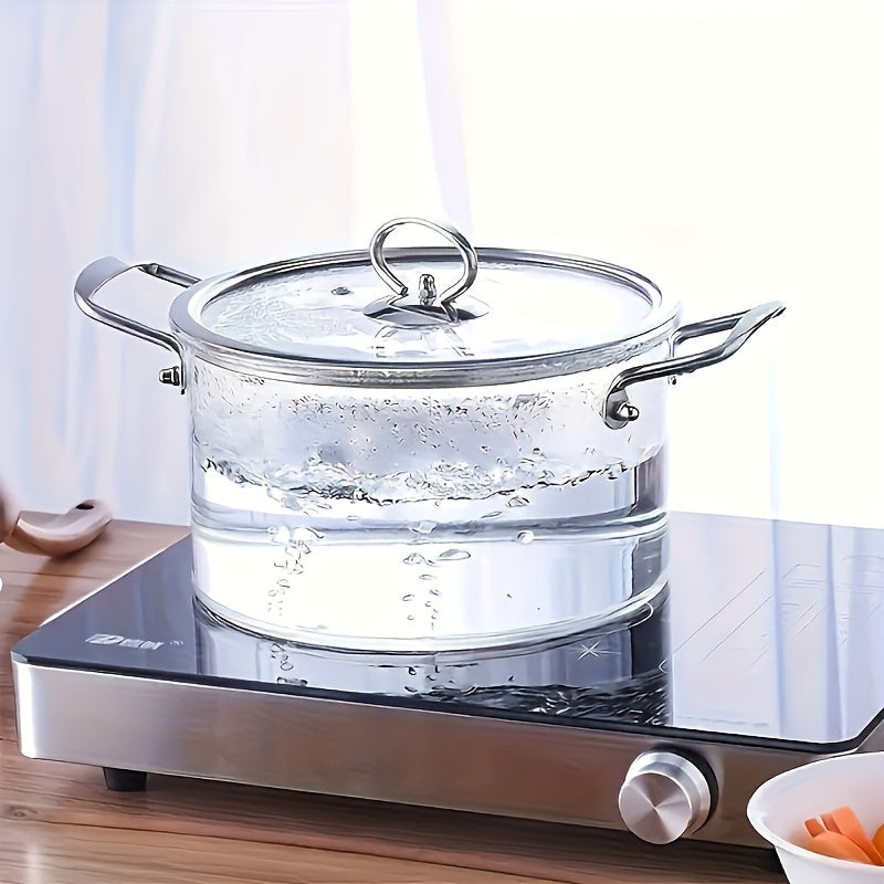 2.5L/3.5L Large Capacity Glass Stockpot with Lid, Heat Resistant Clear Cooking Pot for Gas Stove, No Power Required, Kitchen Cookware