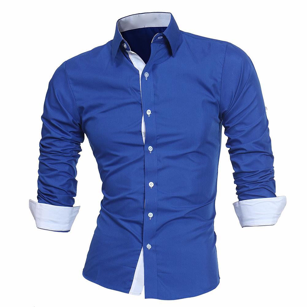 Business Men Color Block Buttons Turn Down Collar Long Sleeve Shirt Slim Fit Top New Chic