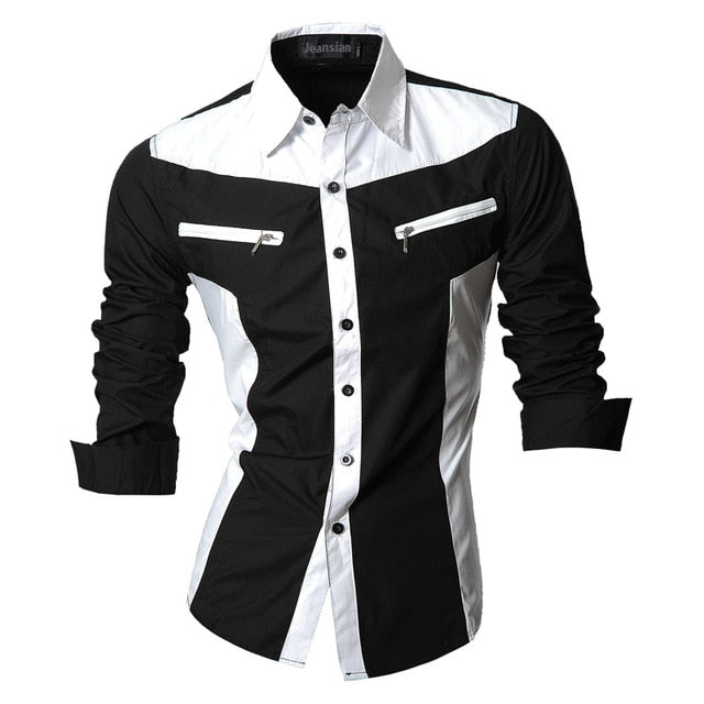 Spring Autumn Features Shirts Men Casual Shirt Long Sleeve Slim Fit Male Shirts Zipper Decoration (No Pockets)