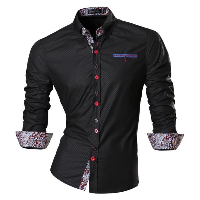 Spring Autumn Features Shirts Men Casual Shirt Long Sleeve Slim Fit Male Shirts Zipper Decoration (No Pockets)