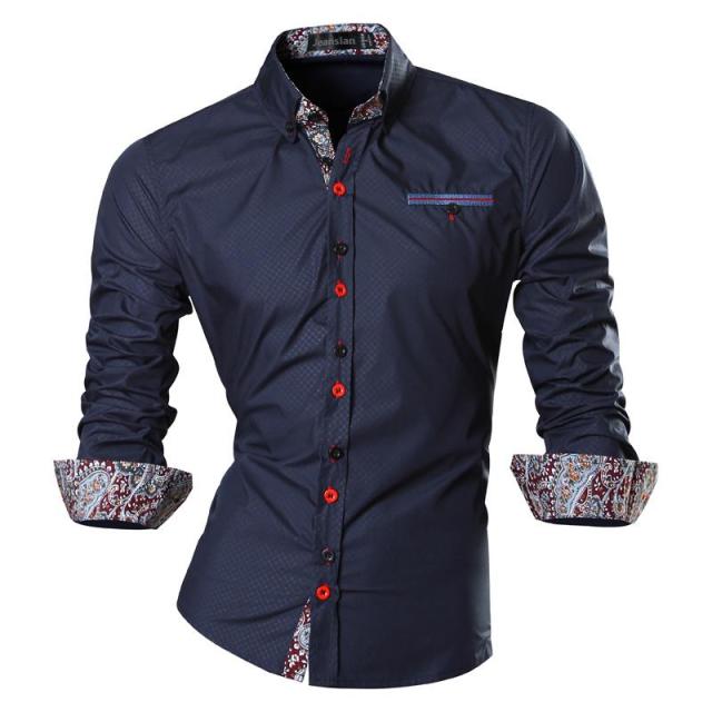 Spring Autumn Features Shirts Men Casual Shirt Long Sleeve Slim Fit Male Shirts Zipper Decoration (No Pockets)