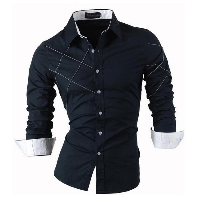 Spring Autumn Features Shirts Men Casual Shirt Long Sleeve Slim Fit Male Shirts Zipper Decoration (No Pockets)