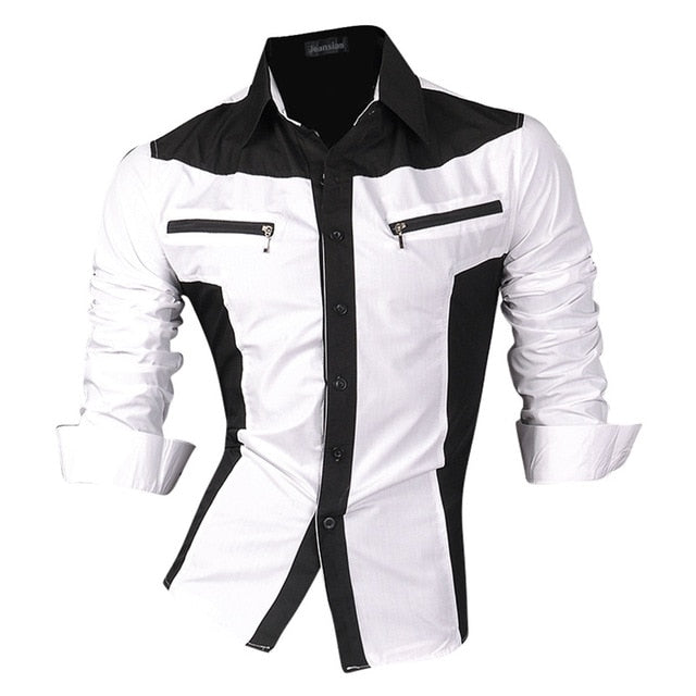 Spring Autumn Features Shirts Men Casual Shirt Long Sleeve Slim Fit Male Shirts Zipper Decoration (No Pockets)