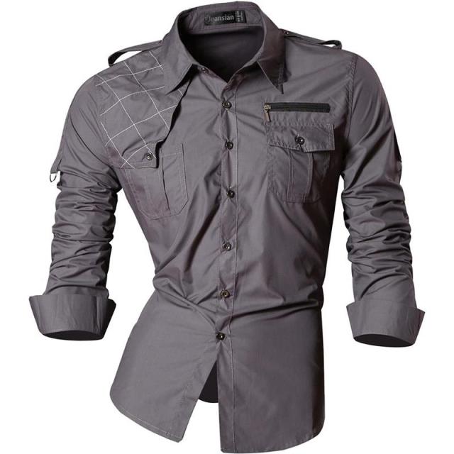 Spring Autumn Features Shirts Men Casual Shirt Long Sleeve Slim Fit Male Shirts Zipper Decoration (No Pockets)