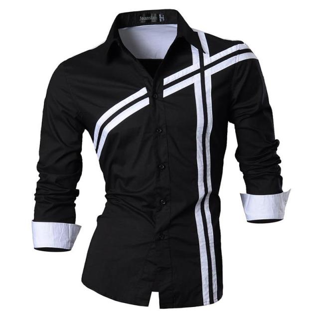 Spring Autumn Features Shirts Men Casual Shirt Long Sleeve Slim Fit Male Shirts Zipper Decoration (No Pockets)