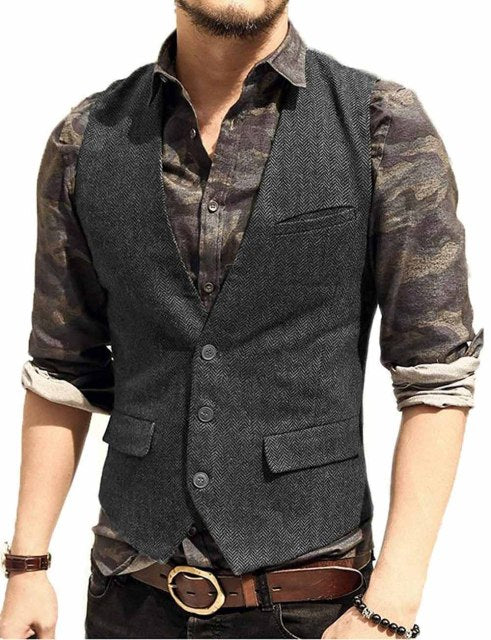 Men's Suit Vest V Neck Wool Herringbone Tweed Casual Waistcoat Formal Business Vest Groomman For Green/Black/Brown/Coffee