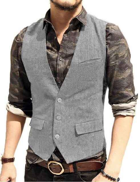 Men's Suit Vest V Neck Wool Herringbone Tweed Casual Waistcoat Formal Business Vest Groomman For Green/Black/Brown/Coffee