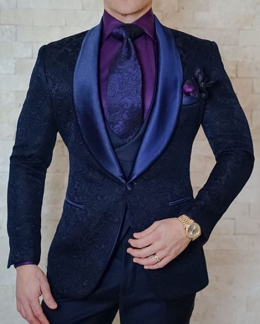 One Button Light Blue Plaid Wedding Groom Tuxedos Peak Lapel Groomsmen Mens Dinner Prom Suits (Jacket+Pants+Vest+Tie) NO:1476