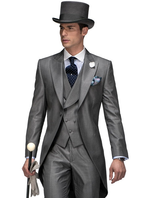 One Button Light Blue Plaid Wedding Groom Tuxedos Peak Lapel Groomsmen Mens Dinner Prom Suits (Jacket+Pants+Vest+Tie) NO:1476