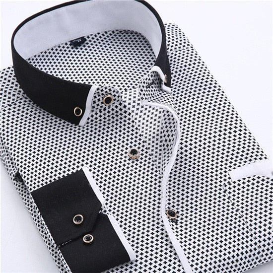 maoxiangshop Big Size 4XL Men Dress Shirt New Arrival Long Sleeve Slim Fit Button Down Collar High Quality Printed Business Shirts
