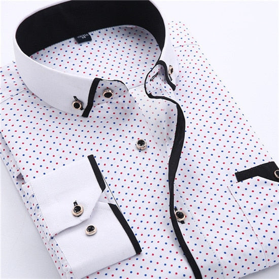 maoxiangshop Big Size 4XL Men Dress Shirt New Arrival Long Sleeve Slim Fit Button Down Collar High Quality Printed Business Shirts