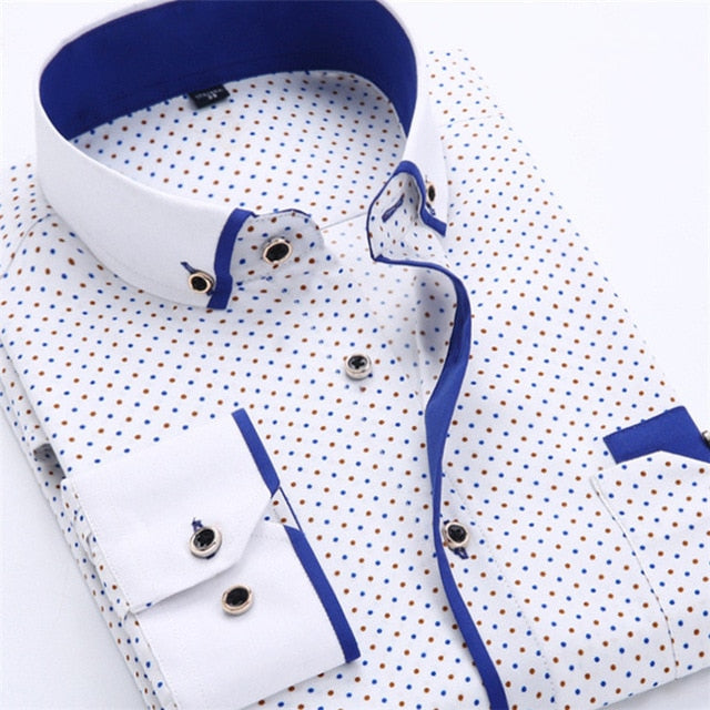 maoxiangshop Big Size 4XL Men Dress Shirt New Arrival Long Sleeve Slim Fit Button Down Collar High Quality Printed Business Shirts
