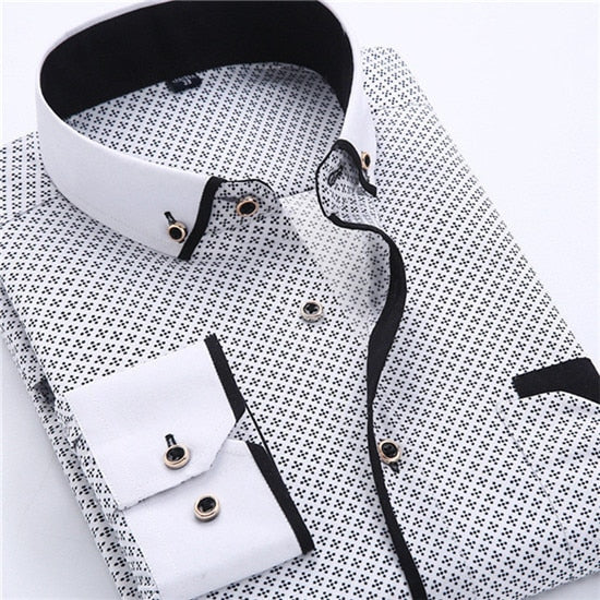 maoxiangshop Big Size 4XL Men Dress Shirt New Arrival Long Sleeve Slim Fit Button Down Collar High Quality Printed Business Shirts