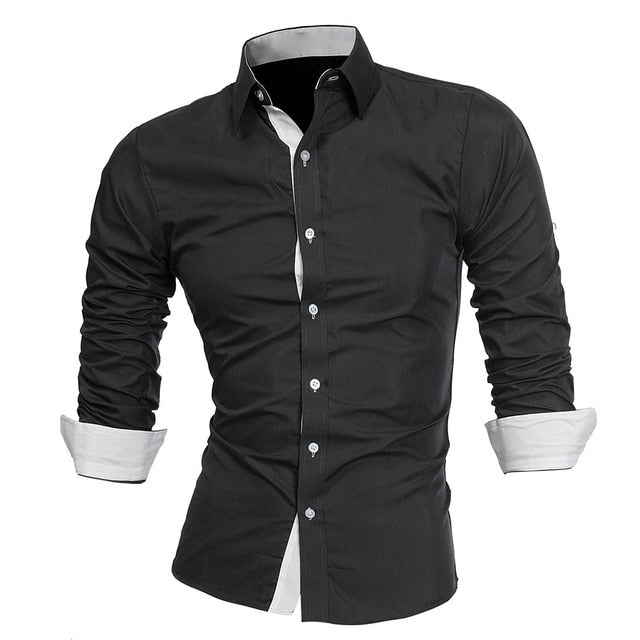 Business Men Color Block Buttons Turn Down Collar Long Sleeve Shirt Slim Fit Top New Chic