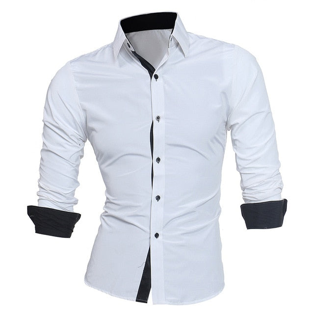 Business Men Color Block Buttons Turn Down Collar Long Sleeve Shirt Slim Fit Top New Chic