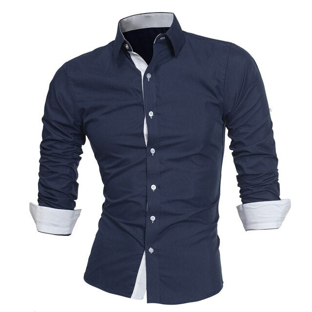 Business Men Color Block Buttons Turn Down Collar Long Sleeve Shirt Slim Fit Top New Chic
