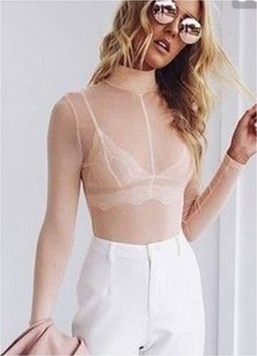 Summer Sexy Women Blouse Turtleneck Sheer Mesh Transparent Long Sleeve Tee Shirt Female Tops Clubwear