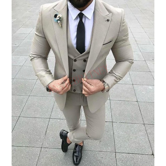maoxiangshop Fashion Lattice Men's Suit Slim Fit Prom Wedding Suits for Men Groom Tuxedo Jacket Pants Set Custom White Casual Men Blazer