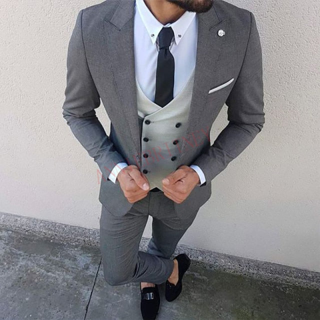 maoxiangshop Fashion Lattice Men's Suit Slim Fit Prom Wedding Suits for Men Groom Tuxedo Jacket Pants Set Custom White Casual Men Blazer