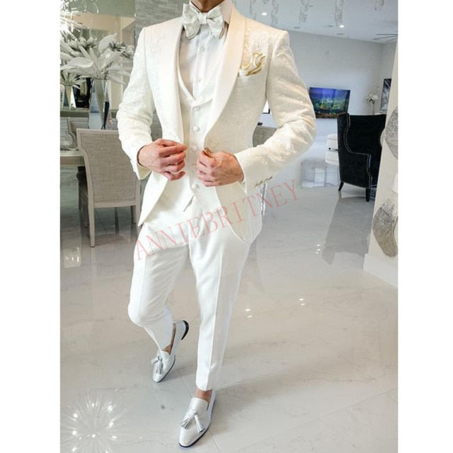 maoxiangshop Fashion Lattice Men's Suit Slim Fit Prom Wedding Suits for Men Groom Tuxedo Jacket Pants Set Custom White Casual Men Blazer