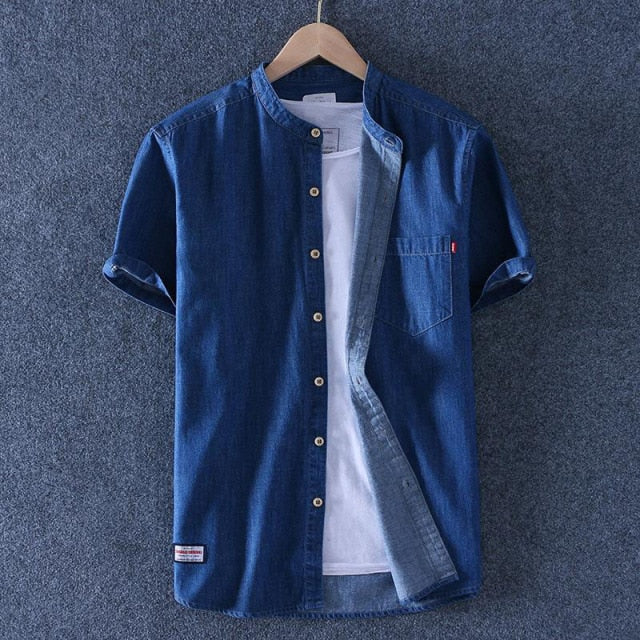 Blue Fashion Men Solid Short Sleeve Linen Shirts Men Shirt Summer Chinese Style Luxury Casual Sport Slim Fit Shirt
