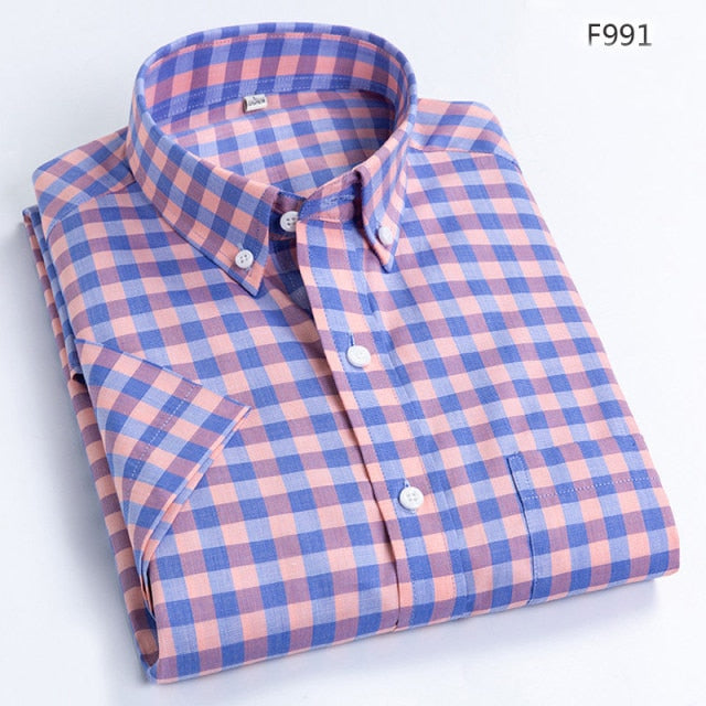 MACROSEA Summer Short Sleeve Plaid Shirts Fashion Men Business Formal Casual Shirts 100% Cotton Slim Fit Shirts Plus Size S-8XL