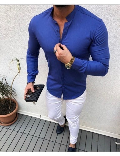 Hot Men's Shirt Solid Linen Cotton Button Long Sleeve Top Slim Fit Casual Male Tee Blouse Tops