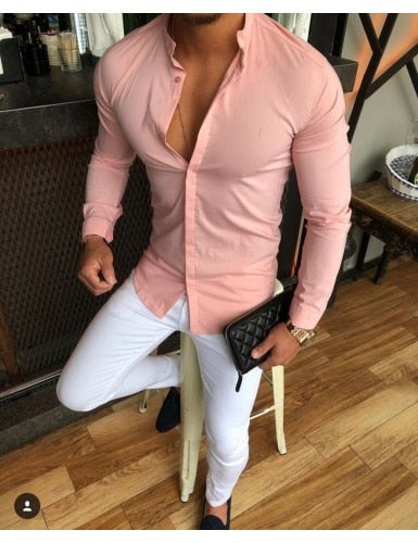 Hot Men's Shirt Solid Linen Cotton Button Long Sleeve Top Slim Fit Casual Male Tee Blouse Tops