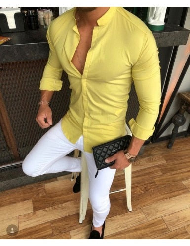 Hot Men's Shirt Solid Linen Cotton Button Long Sleeve Top Slim Fit Casual Male Tee Blouse Tops
