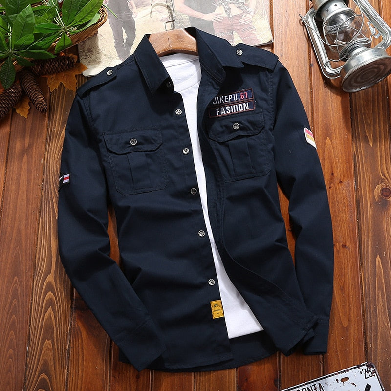 maoxiangshop Men's Shirts Cotton Shirt Khaki Casual Retro Slim Fit with Pocket Long Sleeve Vintage Jacket Streetwear