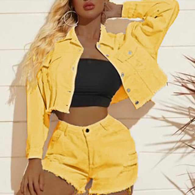 Women's Cropped Jeans Jacket Denim Fringed Short Coats for Women Autumn Holes Vintage Casual Jackets Woman Streetwear Coats