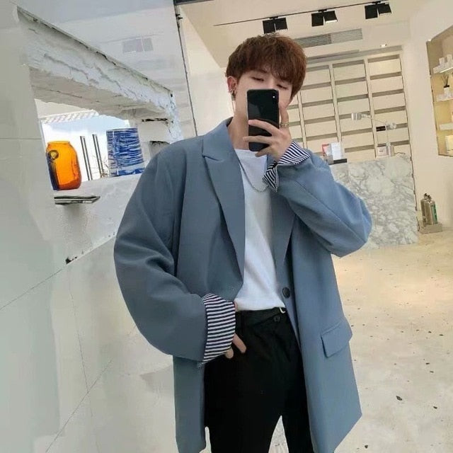 maoxiangshop Blazers Men Leisure British-style Trendy Loose All-match Simple Korean Suit-tops Male Single-breasted Retro Daily Ins Streetwear