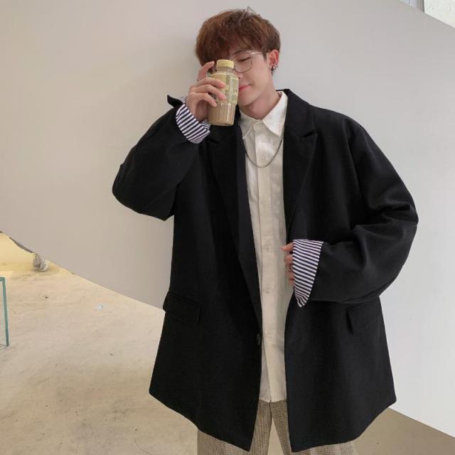 maoxiangshop Blazers Men Leisure British-style Trendy Loose All-match Simple Korean Suit-tops Male Single-breasted Retro Daily Ins Streetwear