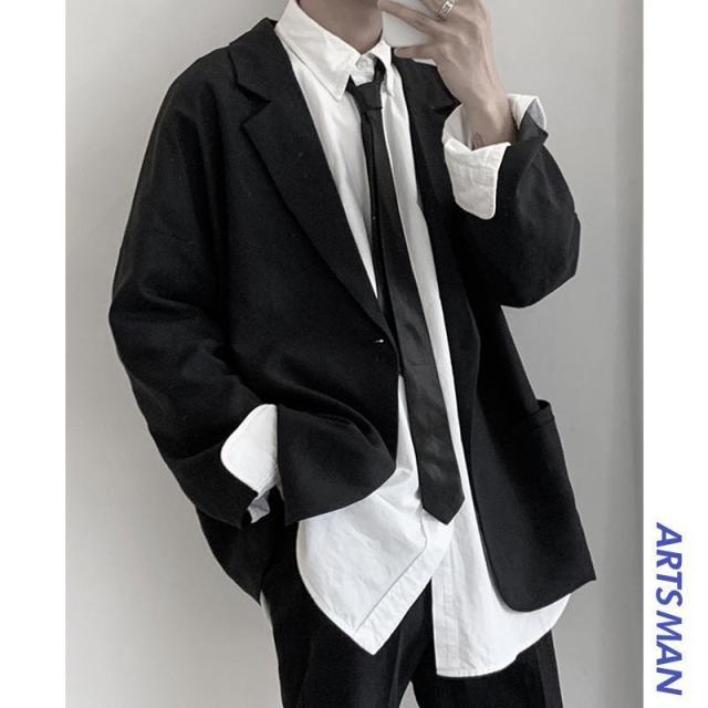 maoxiangshop Blazers Men Leisure British-style Trendy Loose All-match Simple Korean Suit-tops Male Single-breasted Retro Daily Ins Streetwear
