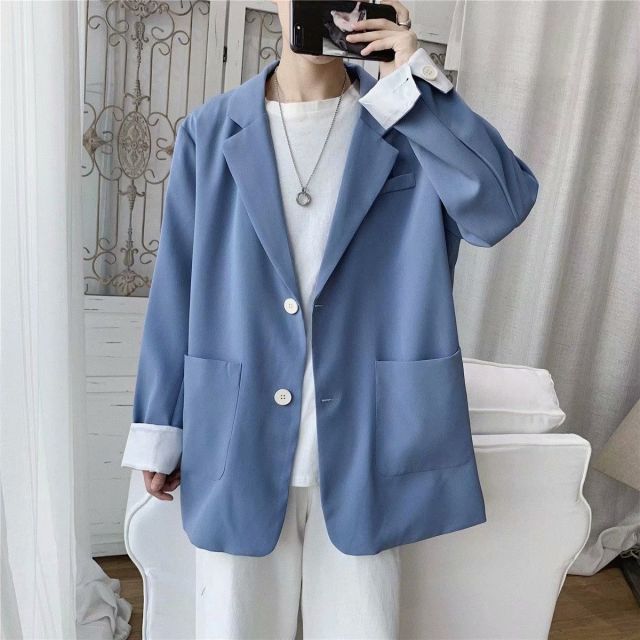 maoxiangshop Blazers Men Leisure British-style Trendy Loose All-match Simple Korean Suit-tops Male Single-breasted Retro Daily Ins Streetwear