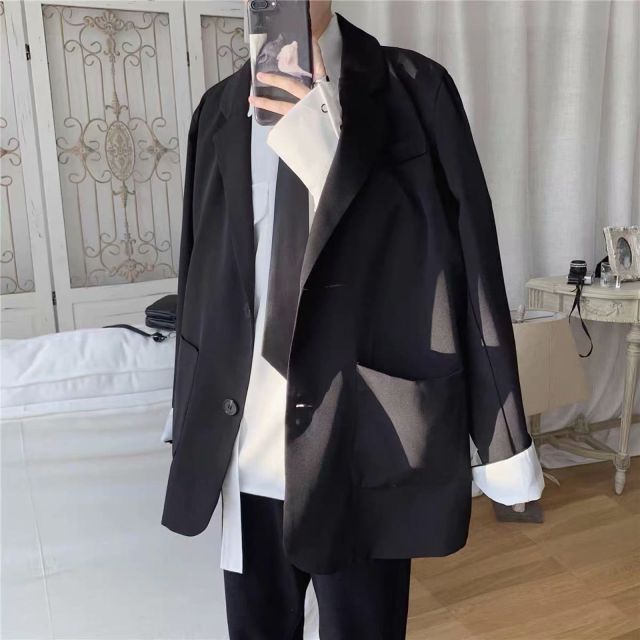 maoxiangshop Blazers Men Leisure British-style Trendy Loose All-match Simple Korean Suit-tops Male Single-breasted Retro Daily Ins Streetwear