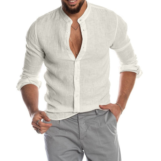 maoxiangshop New Men's Casual Blouse Cotton Linen Shirt Loose Tops Long Sleeve Tee Shirt Spring Autumn Summer Casual Handsome Men Shirt