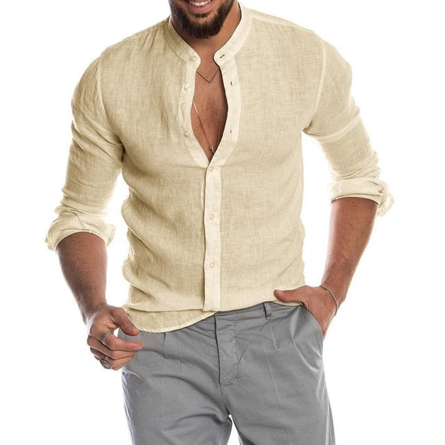 maoxiangshop New Men's Casual Blouse Cotton Linen Shirt Loose Tops Long Sleeve Tee Shirt Spring Autumn Summer Casual Handsome Men Shirt