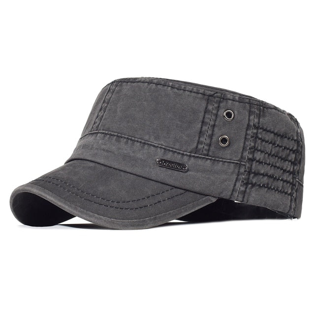 maoxiangshop Washed Cotton Caps Men Cadet Cap Unique Design Vintage Flat Top Hat
