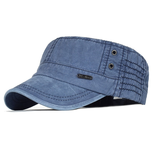 maoxiangshop Washed Cotton Caps Men Cadet Cap Unique Design Vintage Flat Top Hat
