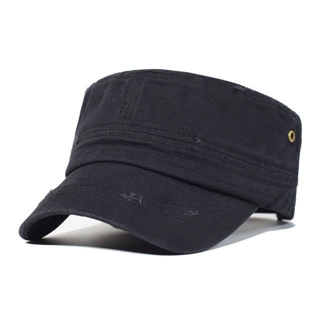 maoxiangshop Washed Cotton Caps Men Cadet Cap Unique Design Vintage Flat Top Hat