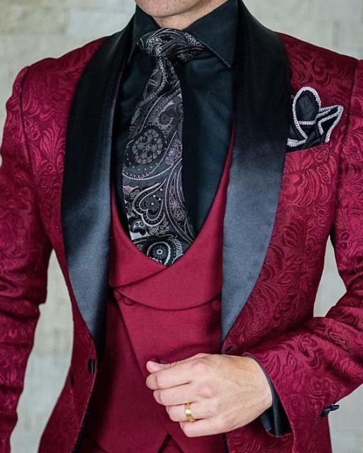 maoxiangshop Men's Suit Fashion Formal Business Slim Fit 3-Pieces White Blazers Burgundy Pant Men's Tuxedo Wedding Men Suits Groom Suit