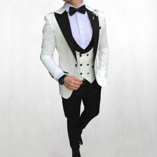 maoxiangshop Men's Suit Fashion Formal Business Slim Fit 3-Pieces White Blazers Burgundy Pant Men's Tuxedo Wedding Men Suits Groom Suit