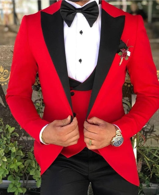 maoxiangshop Men's Suit Fashion Formal Business Slim Fit 3-Pieces White Blazers Burgundy Pant Men's Tuxedo Wedding Men Suits Groom Suit